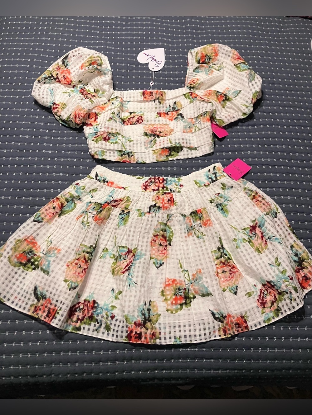 BuddyLove Scottish Rose check puff sleeve top and skirt set - Picture 3 of 12